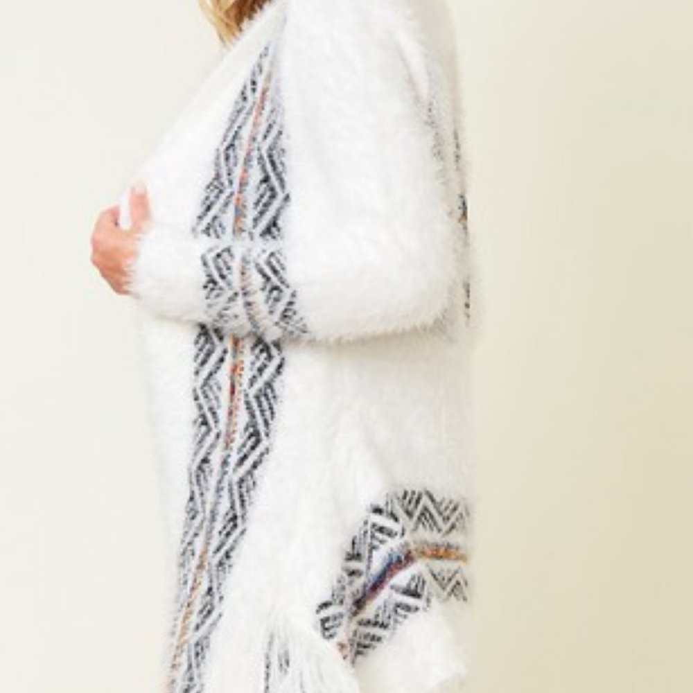 NEW ON BLUE AZTEC SOUTHWESTERN sweater drape cardigan fringe white soft Sm-3XL - Picture 9 of 9